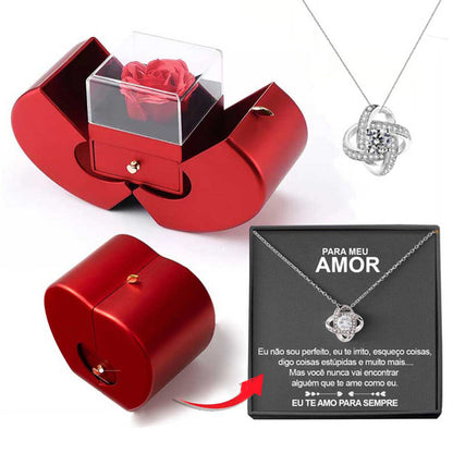 Eternal Rose + Necklace in a Red Apple Jewelry Box