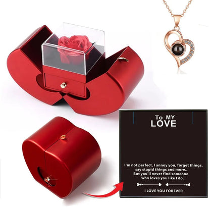 Eternal Rose + Necklace in a Red Apple Jewelry Box