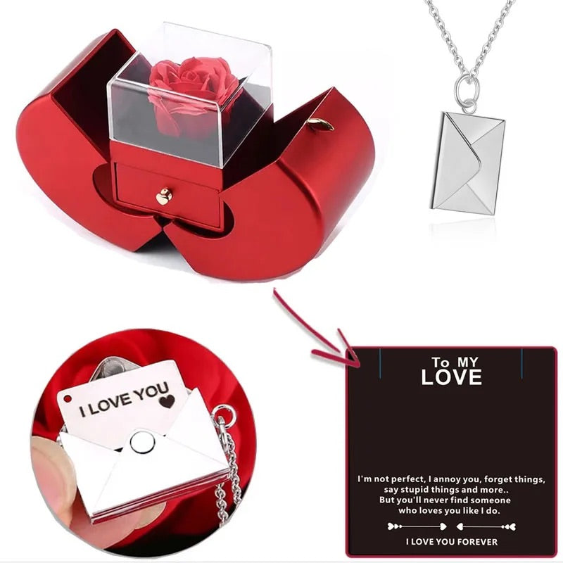 Eternal Rose + Necklace in a Red Apple Jewelry Box