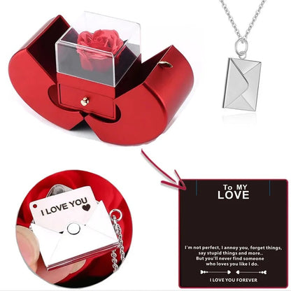 Eternal Rose + Necklace in a Red Apple Jewelry Box