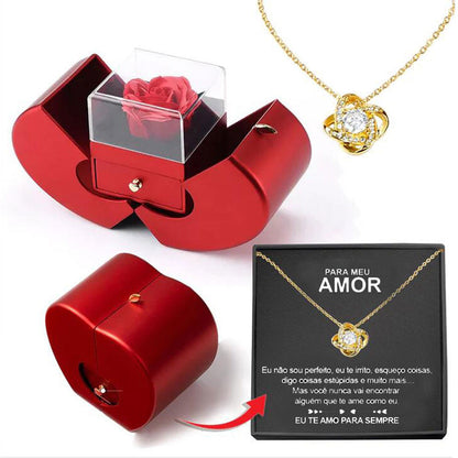 Eternal Rose + Necklace in a Red Apple Jewelry Box